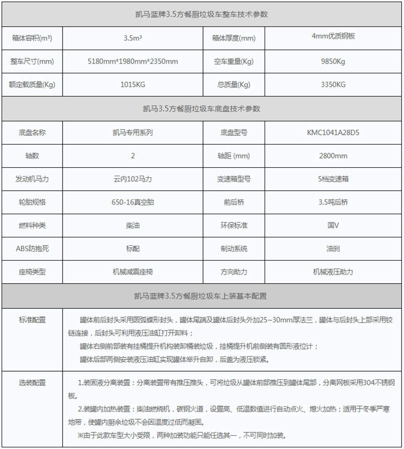 凱馬餐廚垃圾車參數